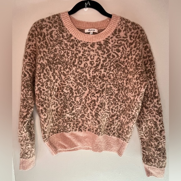 Madewell Sweaters - Madewell Shrunken Pullover Sweater Marled Rose Leopard Print Merino Wool Size S